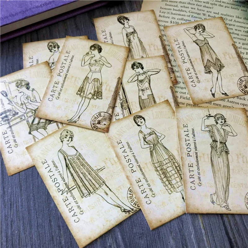 9Pcs Vintage European Lady Cardstock Craft Paper Junk Journal Ephemera Aesthetic Decor Album Scrapbooking Material Paper Packs