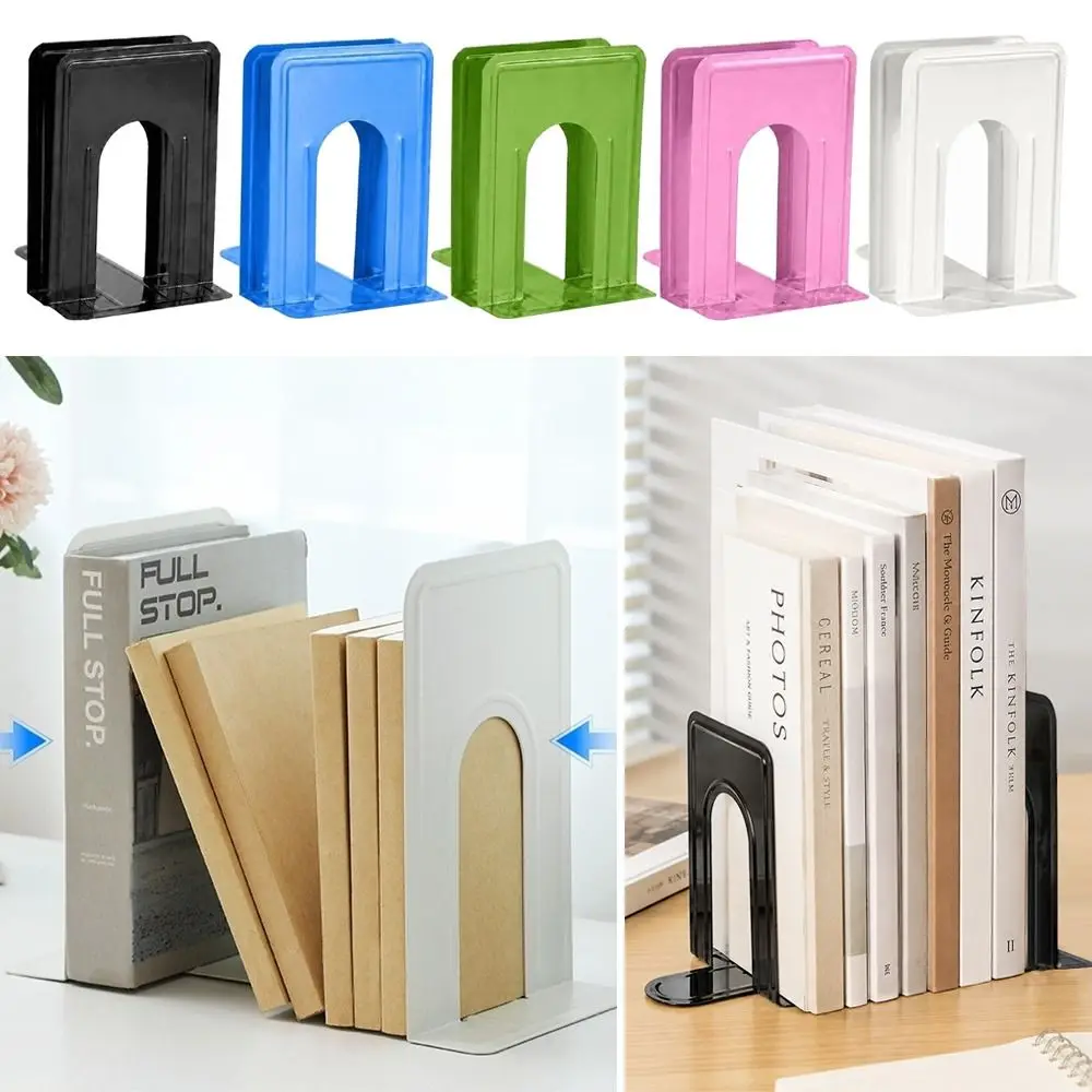 2Pcs Durable Metal Metal Bookends T-Shape Non Slip Book Supports Round Top Non-slip Book Holder Students
