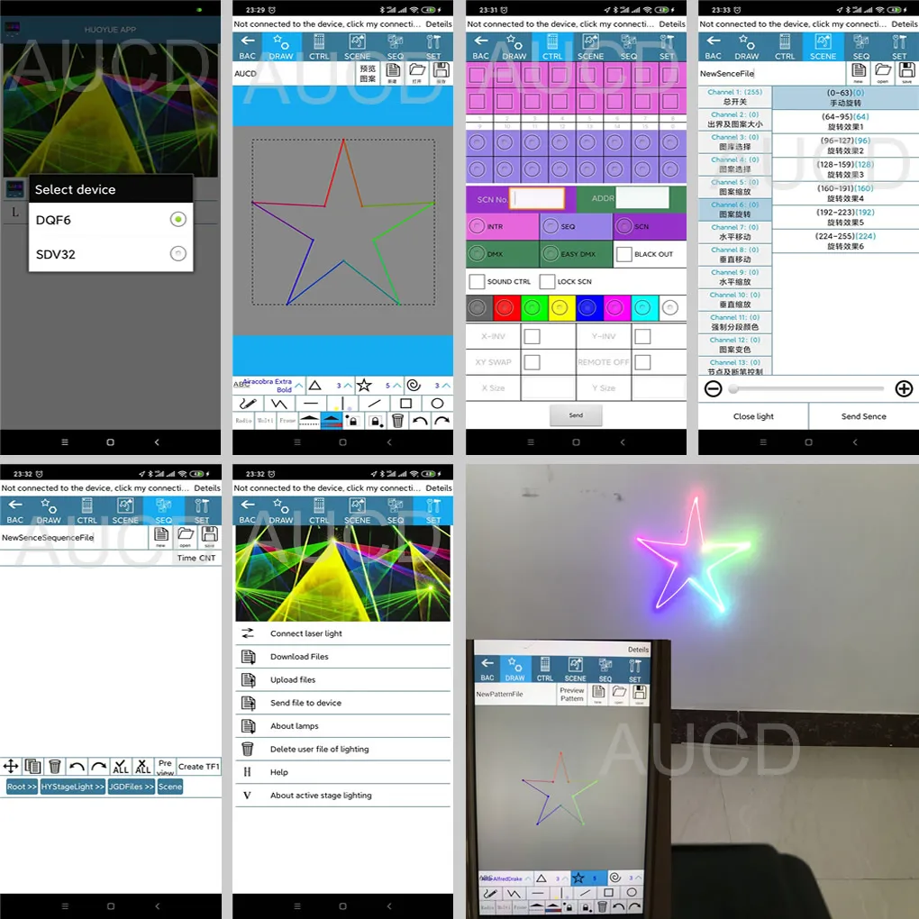 Phone App Edit Software 500mW RGB Laser DMX Animation Scan Projector Lighting Christmas Disco DJ Club Party Show Stage Lights