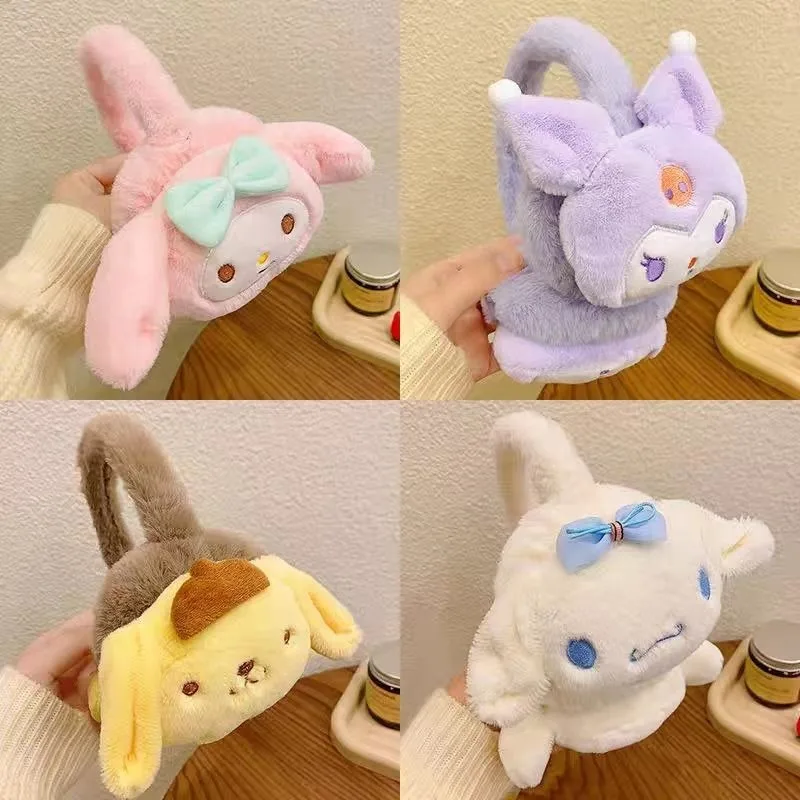 Kuromi  Cinnamoroll Pompom Purin My Melody Kawaii Cute Anime Cartoon Doll Autumn and Winter Warm Windproof Ear Warmer Earmuffs