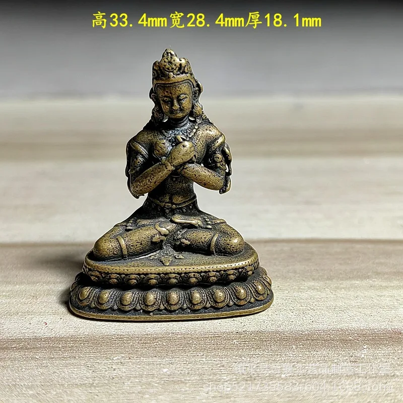 Brass Tibetan Tantric Vajra Mantra Buddha Ornament for Home Worship, Small Buddha Statue, Pocket Buddha