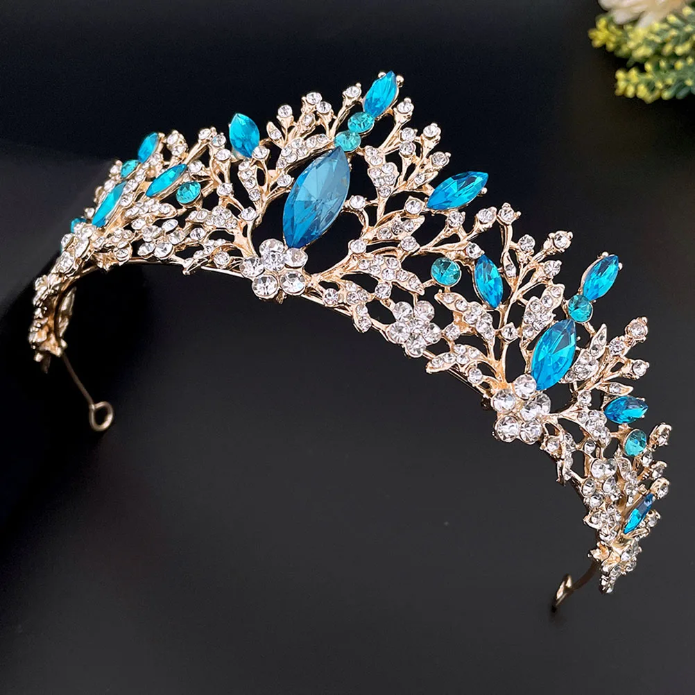 

Rhinestone Crown Hair Accessory Shining Blue Design Wedding Bridal Prom Decor Headdress Reusable Girl Headband Longlasting