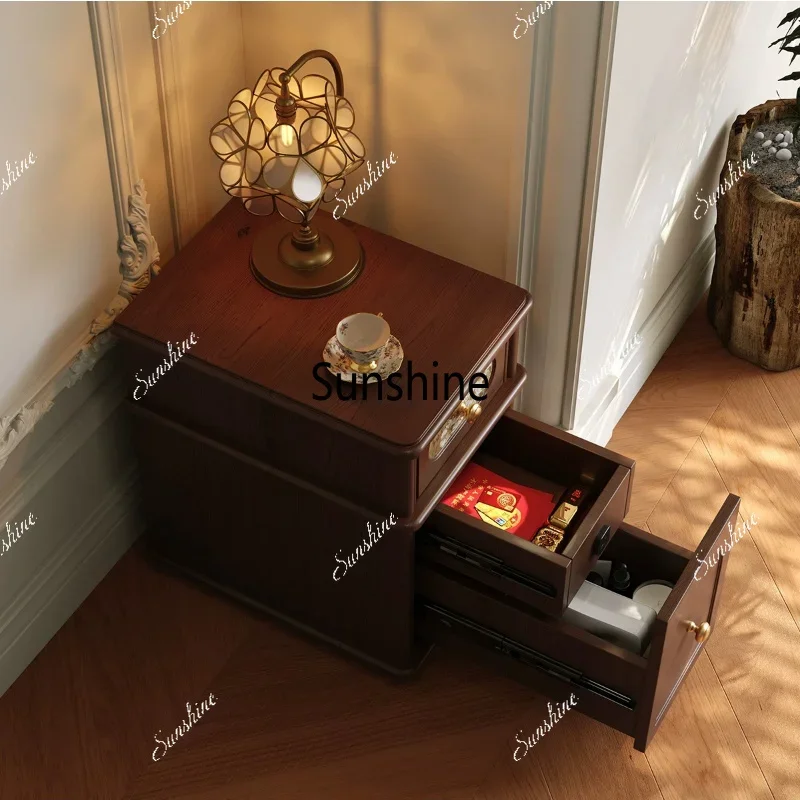 Medieval style bedside table Solid wood ultra-narrow belt lock storage cabinet Hidden compartment lockerTJ