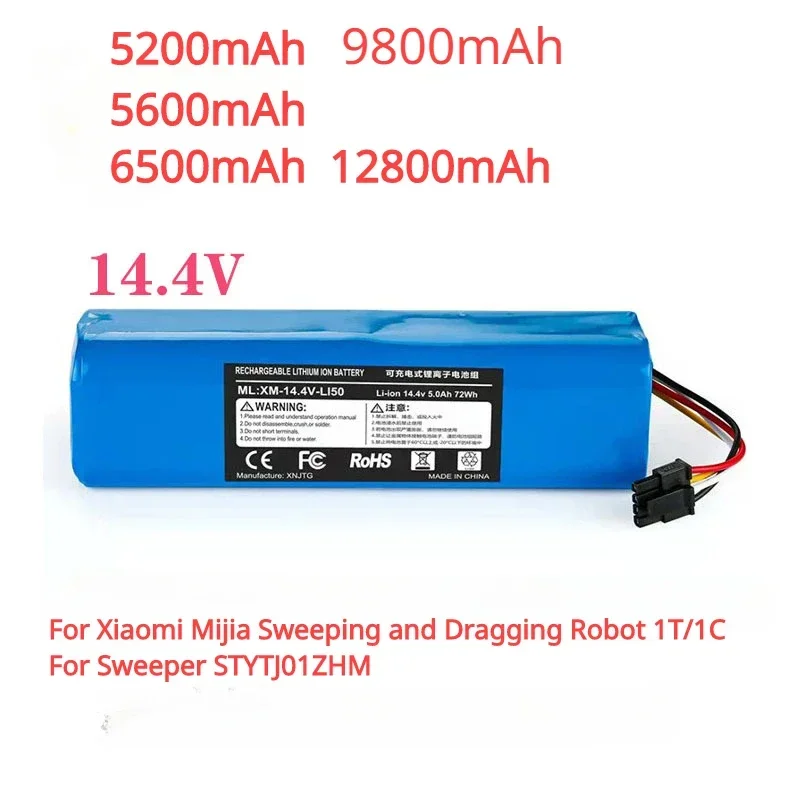 For Xiaomi Mijia Sweeping and Mopping Robot 1T Sweeper STYTJ01ZHM Robot Special Lithium Battery 14.4V 5200mAh/12800mAh