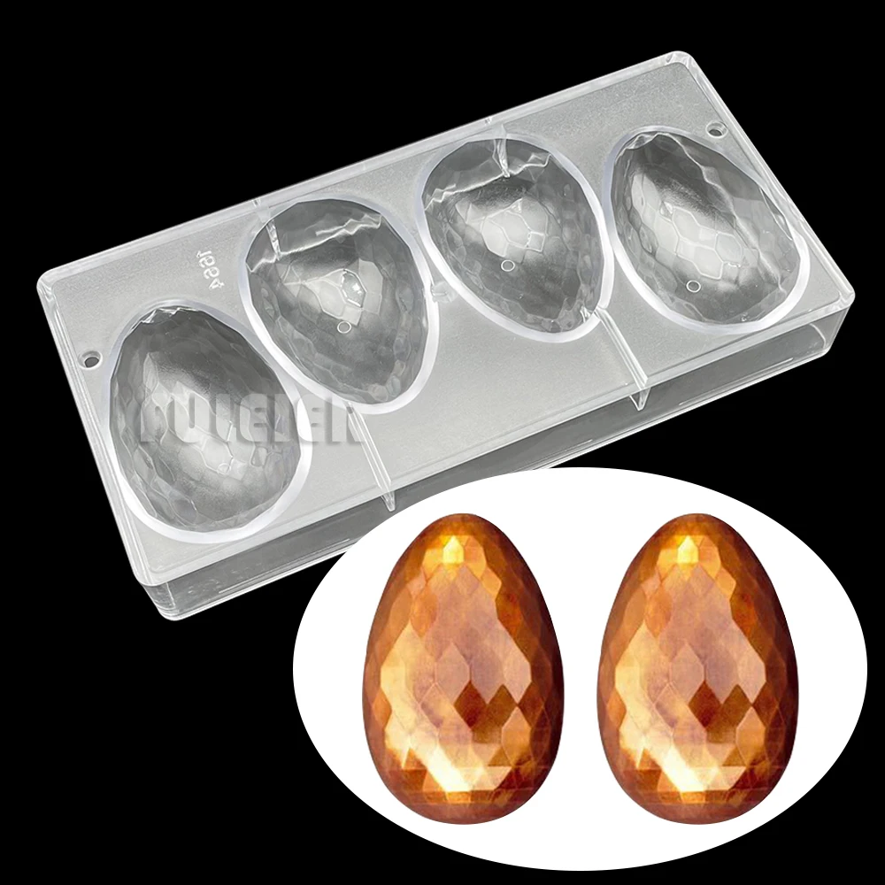 4 Hole Diamond Easter Egg Chocolate Candy Mold Polycarbonate For Bonbon Sweets Baking Mold Chocolate Pastry Tools Tray Moulds