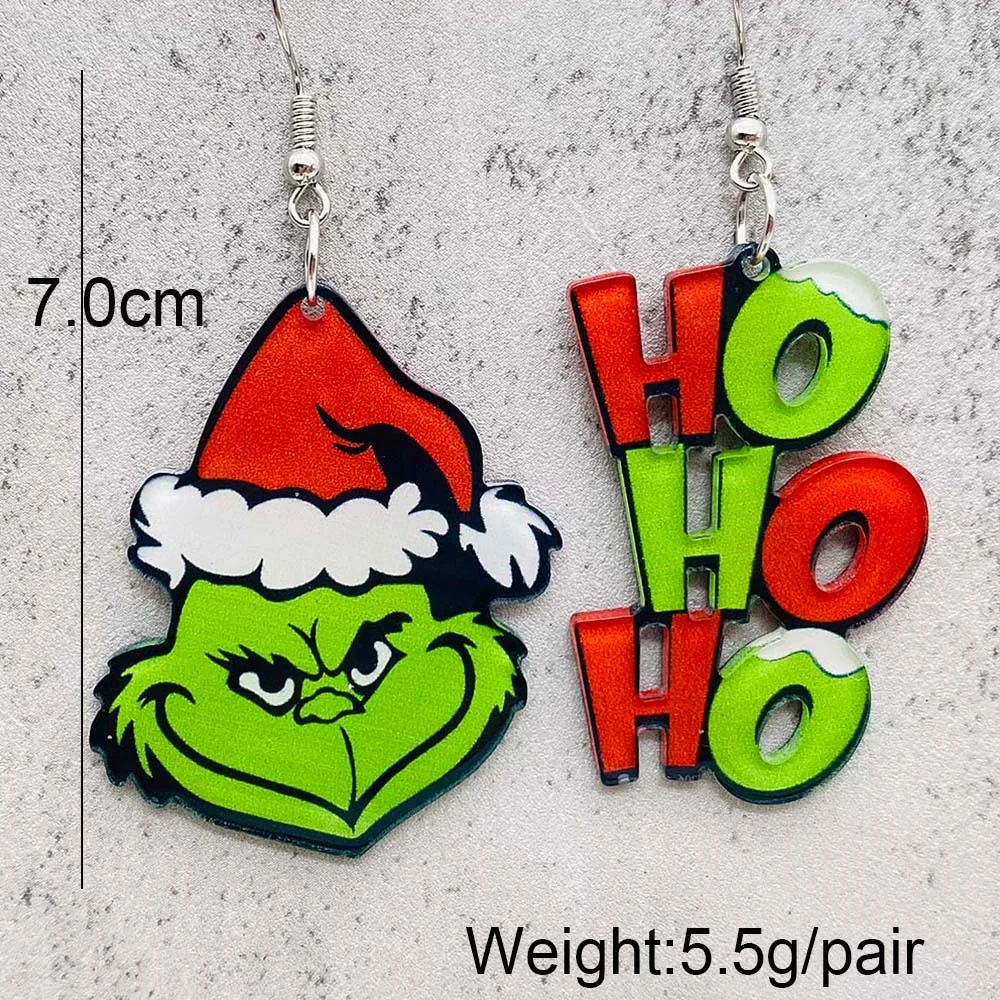 New Christmas Earrings Santa Claus Asymmetric HO Green Earrings Christmas Decorative Gift