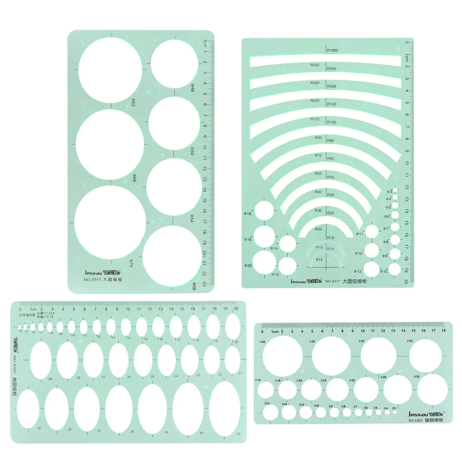 4 Pcs Geometric Templates Rulers Measuring Stencil Set Plastic Drawing Tools Lightweight Practical Students Architect