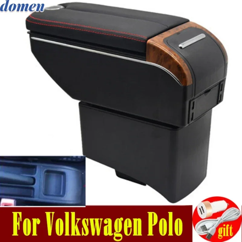 For Volkswagen Polo armrest box Polo V universal 2009-2020 Double doors open 7USB Centre Console Storage Box Arm Rest