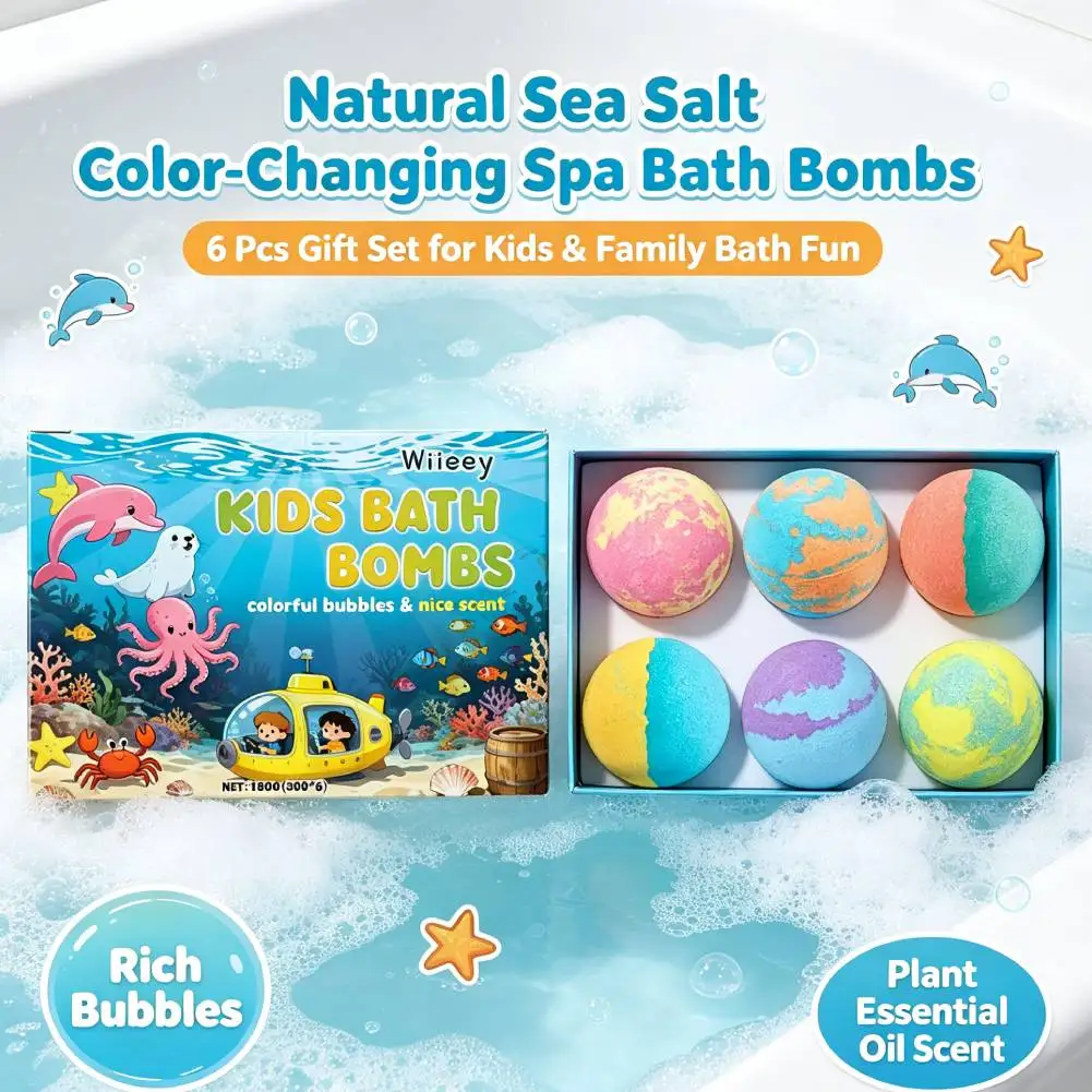 6pcs/kit Kids Colorful Bath Bombs Bath Color Fizzy Spa Balls Gift Set for Kids Bathtub Fun Relaxing Holiday Gift Toys for Kids