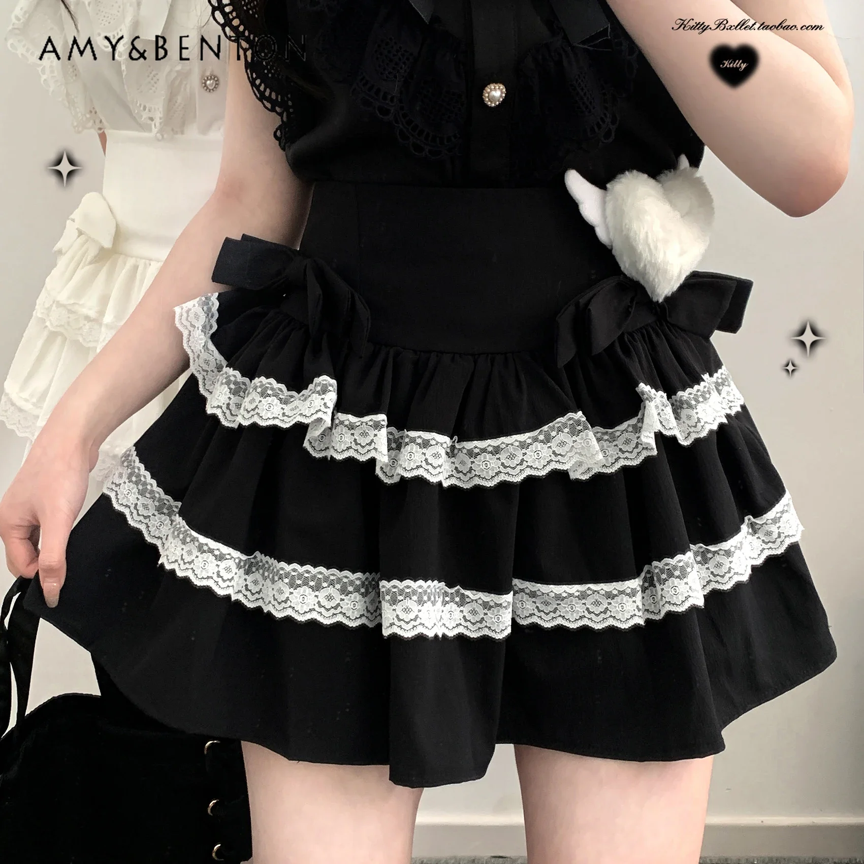 Sweet Girl Cake Skirt Three-dimensional Plush Love Bow High Waist Multi-layer Lace Skirt Female Fan Japanese Kawaii Mini Skirt