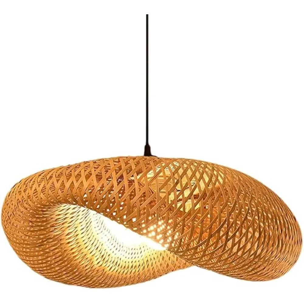 40-60cm Bamboo Weaving LED Pendant Light Handmade Vintage Hanging Chandelier Lampshade Restaurant Bedrrom Living Room Fixture