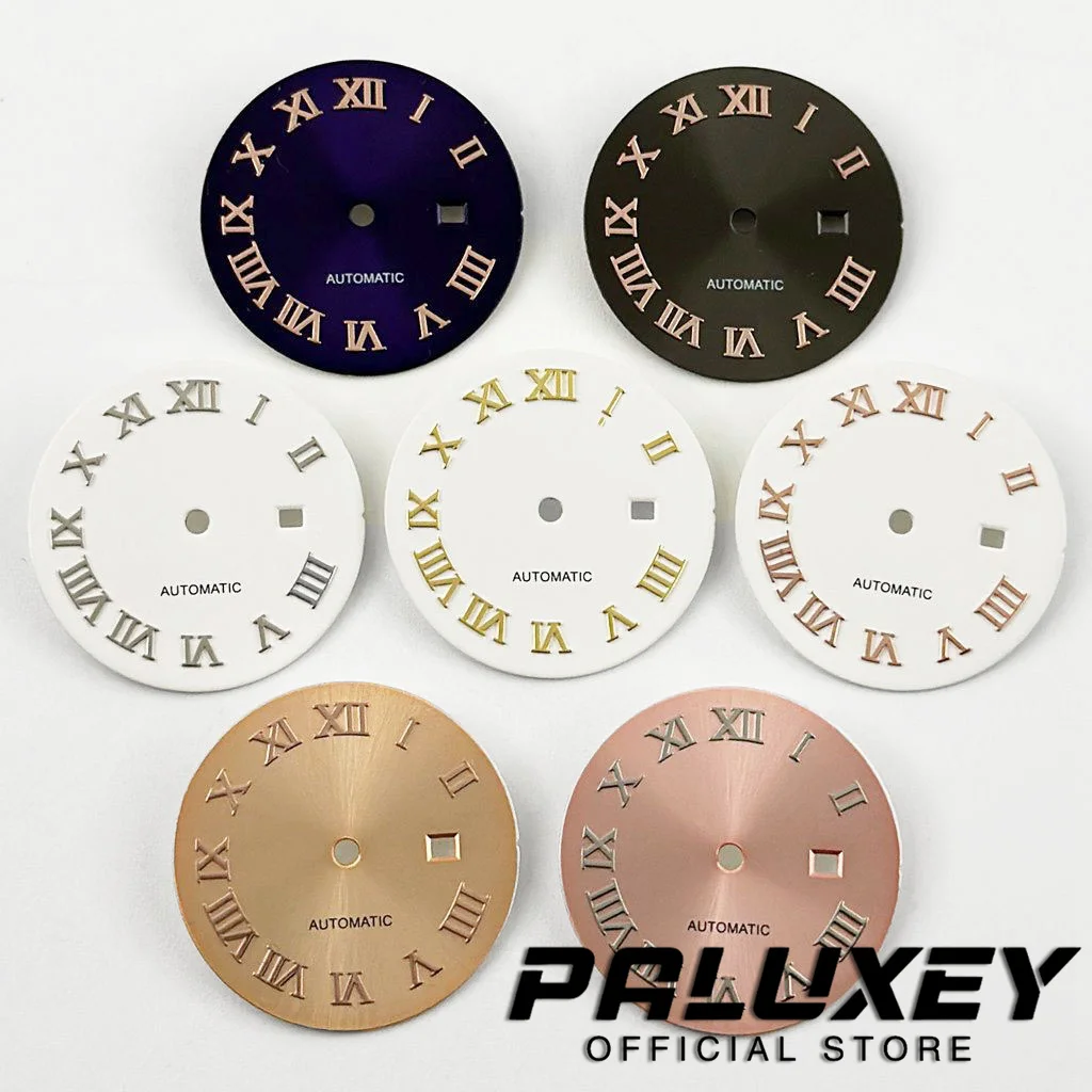 Quadrante dell'orologio da 24,5 mm Sunburst Numero romano Indice Calendario singolo con datario Quadranti per movimento NH05 NH06 Sostituisci gli accessori