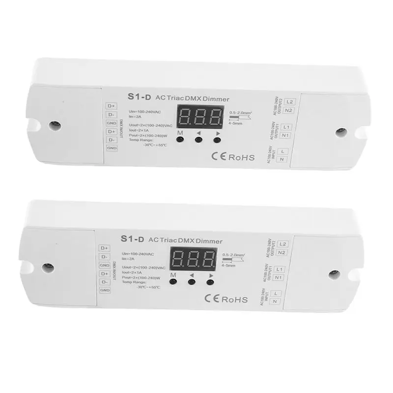 2X AC100V - 240V 288W 2CH Triac DMX LED Dimmer, Dual Channel Output Silicon DMX512 Led Controller Digital Display S1-D