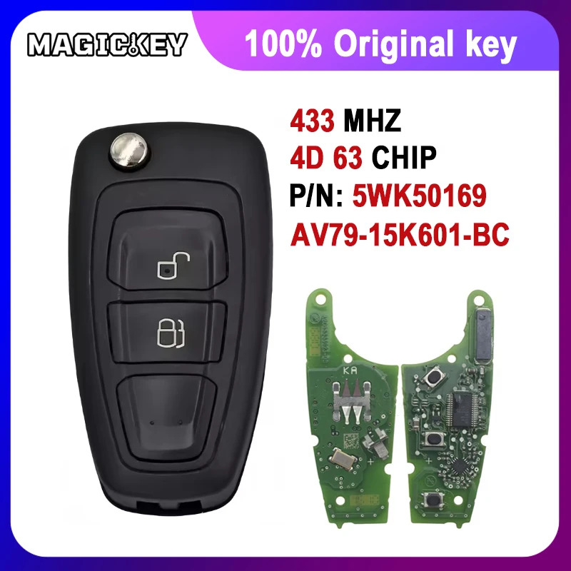 

100% Original Car Key ID4D63/4D83 433MHZ For Mazda Ford Focus Mondeo Transit Custom AV79-15K601-BC 5WK50169 Car Key/key Shell