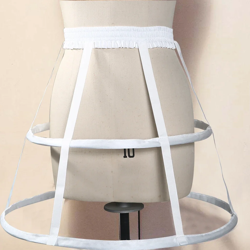 Bridal Wedding Crinoline Underskirt Elastic Waist Pannier Petticoat Vintage Lolita 2 Hoop Hollow Out Bustle Cage Skirt