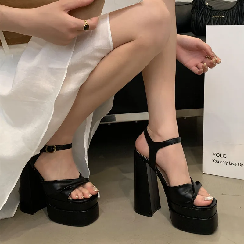 Star style Fashion Double Platform Wedges Women Gladiator Sandals Summer 15cm Ultra High heels Chunky Party Dress Shoes Sandals view 5