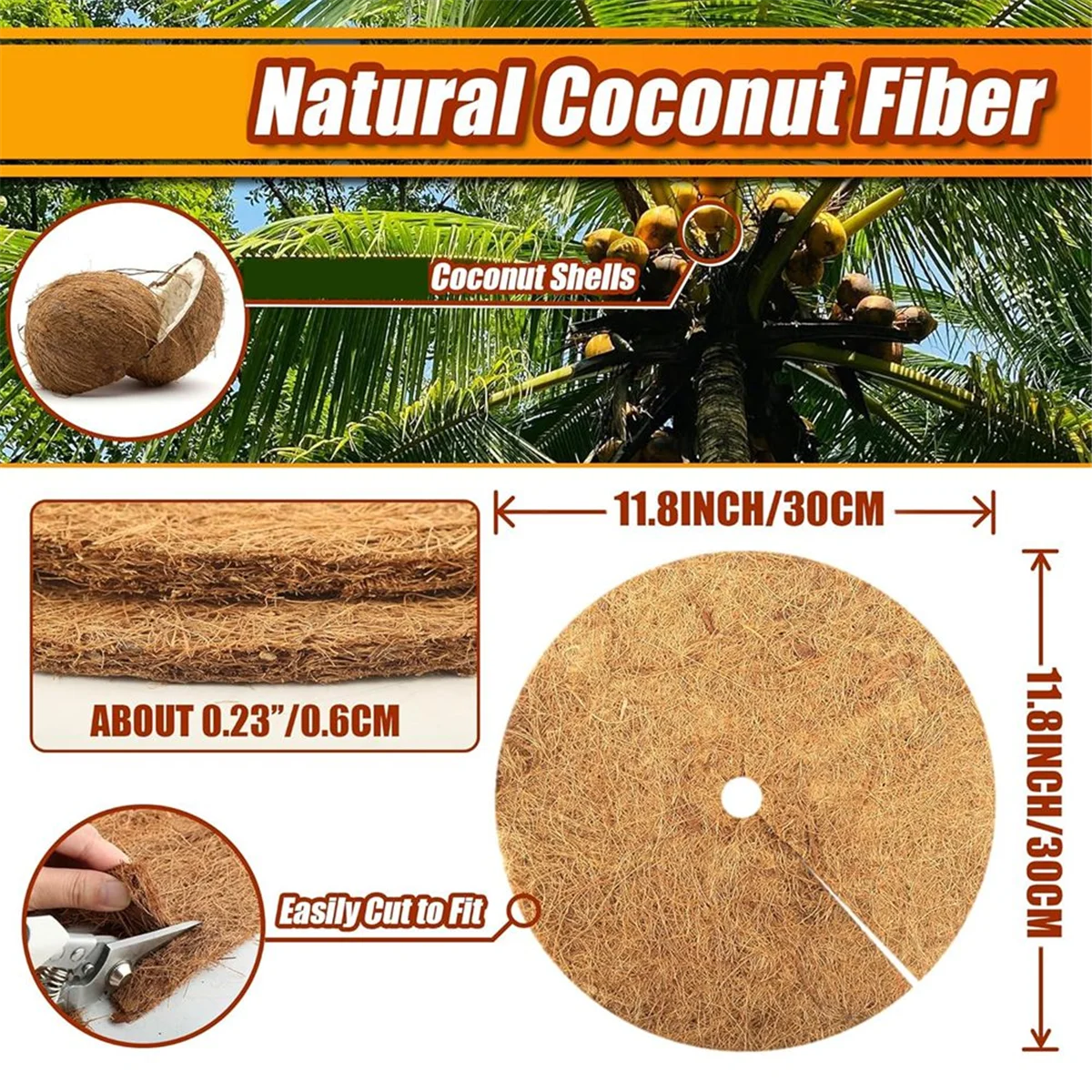 Tappetino per mulch ad anello per albero in fibra di cocco da 16 pezzi, tappetino per protezioni per piante ad anello per mulch da 11,8 pollici per piante da interno ed esterno