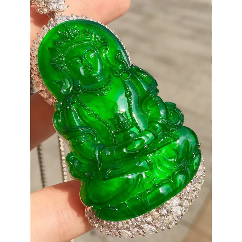 Natural Myanmar Mine Timber Jade Goddess of Mercy Pendant