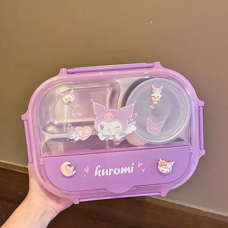 

1520 мл Sus304 Sanrio милая детская миска Hello Kitty мультфильм Куроми миска большой емкости четырехглавая коробка для еды посуда внутри
