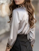 Chemise boutonnée élégante à manches longues avec col imprimé léopard, poignets et patte, hauts chemisier coupe ample 4