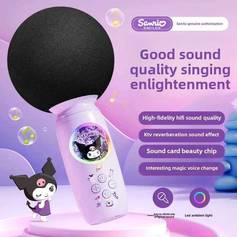 Sanrio kuromi mini máquina de karaokê para crianças e adultos portátil alto-falante microfone sem fio para casa ktv presentes de aniversário