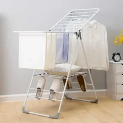 2-Level Foldable Drying Rack Free-Standing Laundry Rack Height-Adjustable Drying Wings Large Clothes Drying Rack
