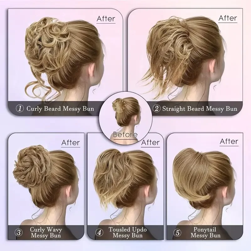 5pcs Messy Bun ผมชิ้นสําหรับผู้หญิงสั้น Bun Tousled สังเคราะห์ยืดหยุ่น Scrunchies Hairpiece สําหรับหญิง