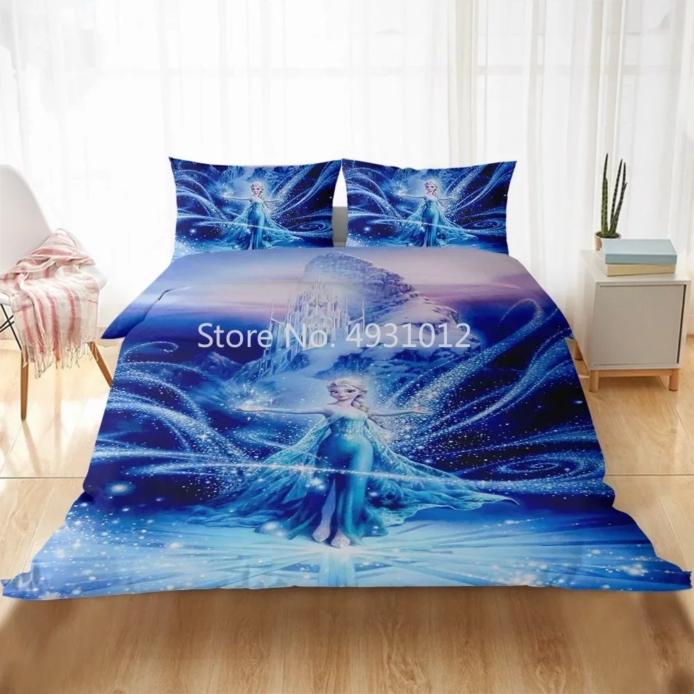 Purple Princess Frozen 3 Elsa Anna Bedding Set Single King Home Textiles Duvet Cover Pillowcase Children Adult Girls Gift