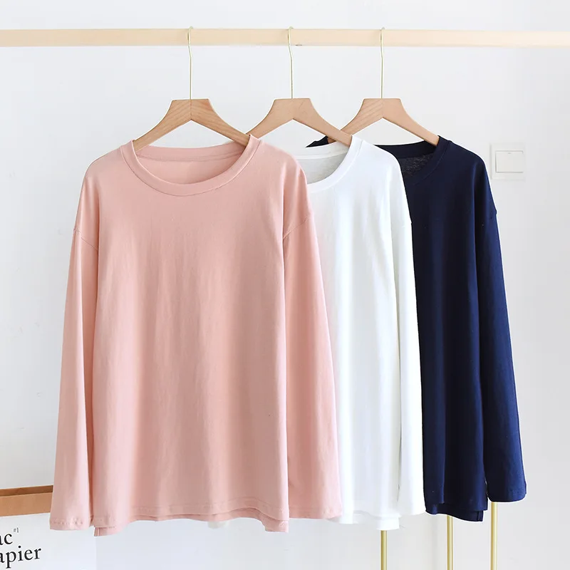 

Women's Cotton Long Sleeve T-Shirt Round Neck Loungewear Top Lightweight Sleepwear Spring/Autumn Casual Loose Homewear