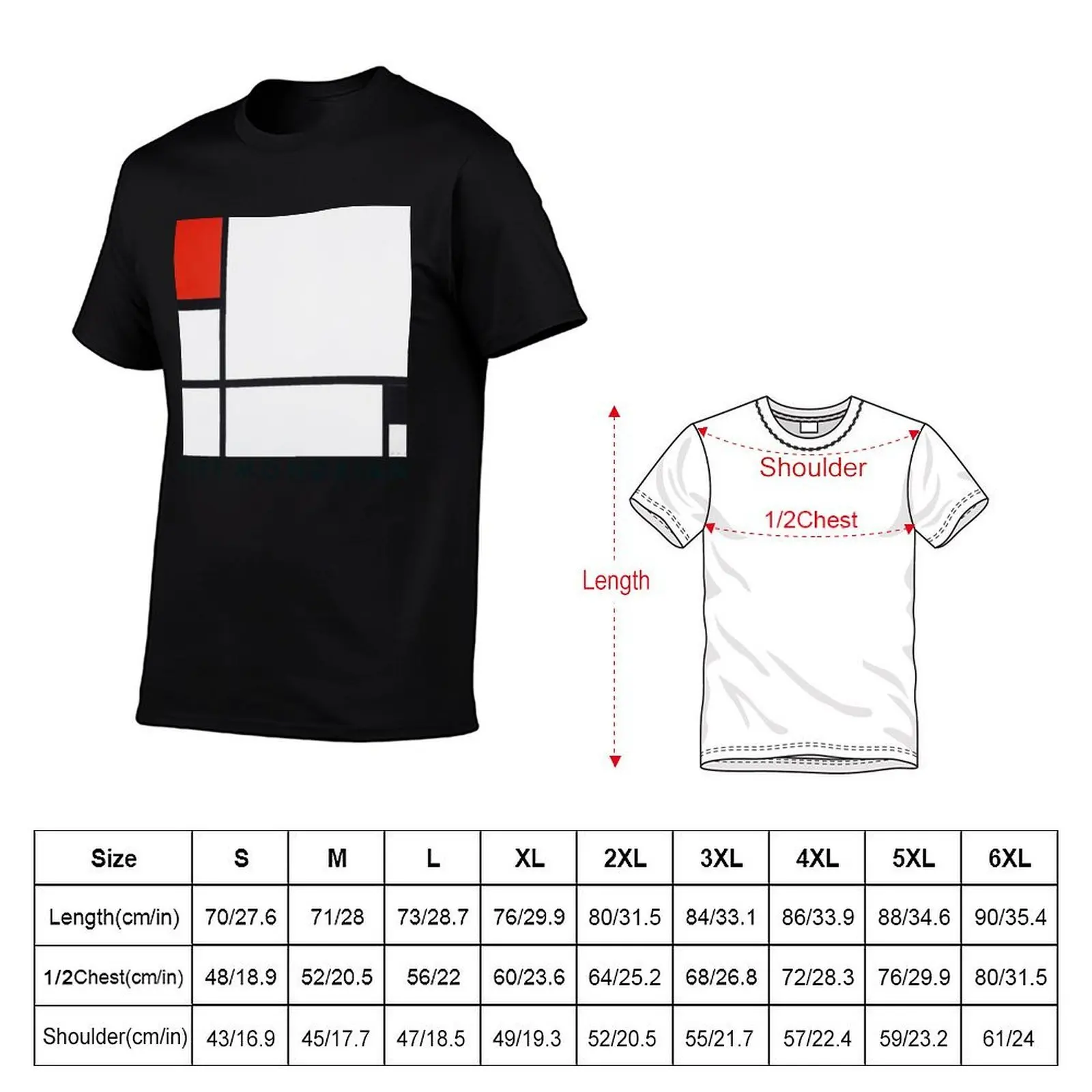 Piet Mondrian Composition No I With Red And Black (1922) Abstract Expressionist T-Shirt, Summer Casual Cotton Tee, 100% Cotton