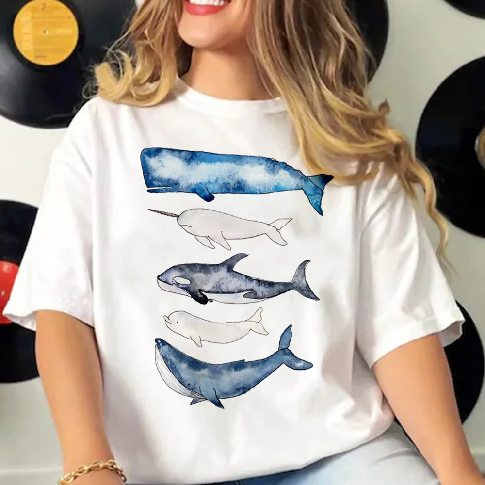 T-shirt à motif baleine pour femme, haut manga anime, vêtements des années 600 et 2000