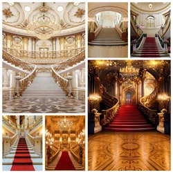 Luxurious Palace Castle Backdrop Red Carpet Stair Europe Opera Church Wedding Birthday Party Photography Background Photo Studio