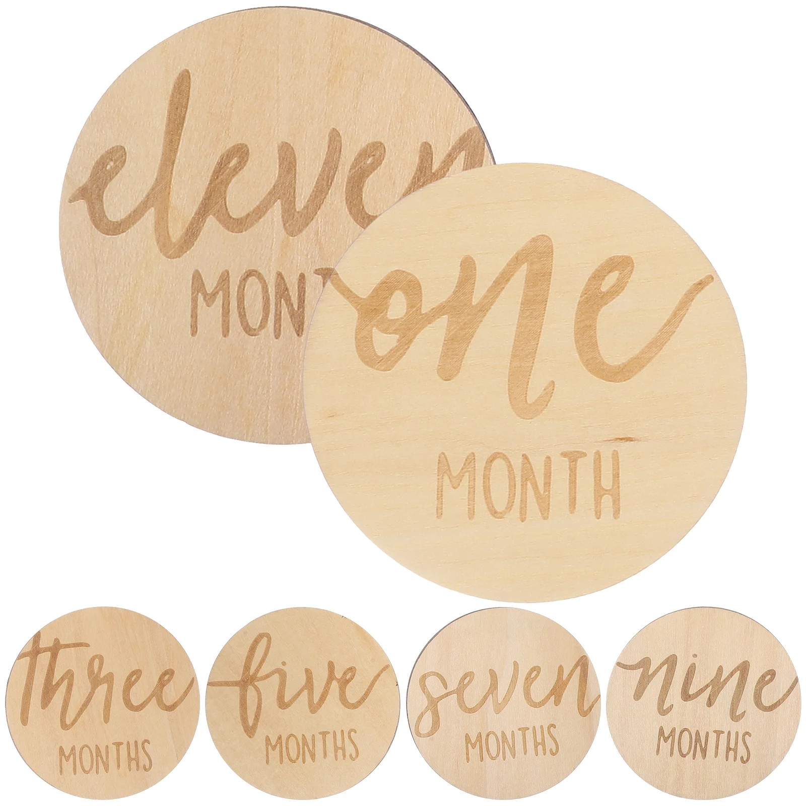 6 Pcs Labels Baby Month Card Wooden Monthly Milestone Marker Discs Double Sided Sign