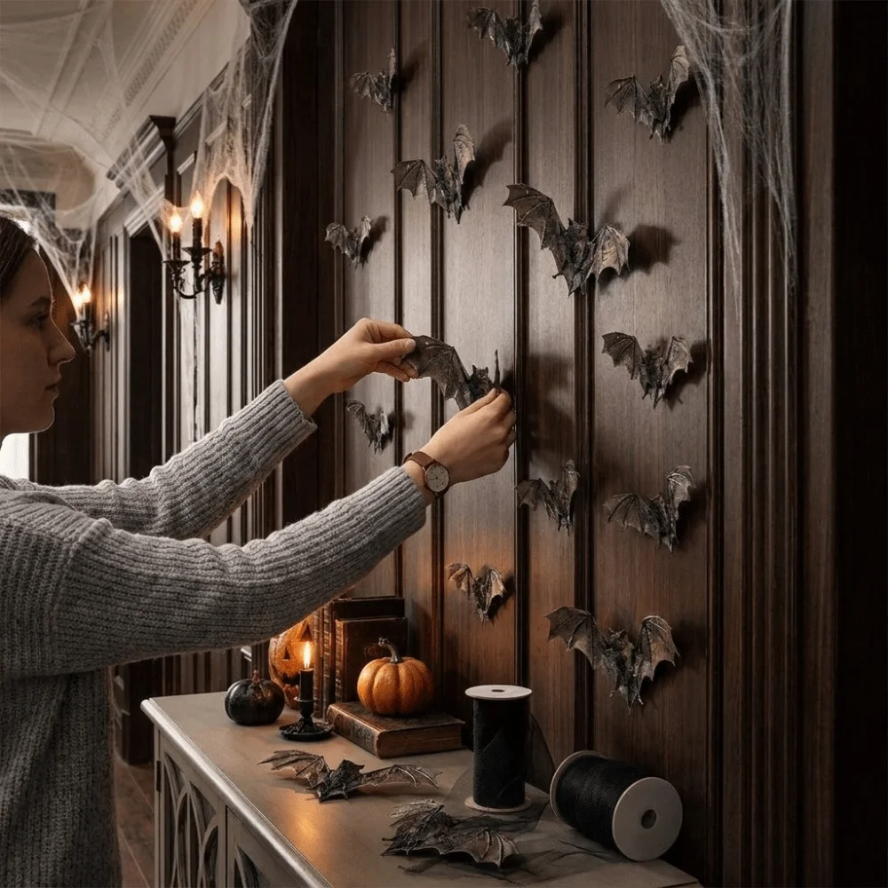12Pcs Vintage PVC Bat Wall Stickers Black 3D Halloween Decals DIY Removable Wall Decor Home