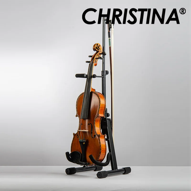 

CHRISTINA Professional Violin Stand with Bow Holder Black, Sponge Protection Height Adjustable for Violin/Viola