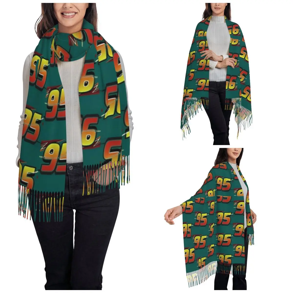 Lightning Mcqueen 95 Scarf for Women Fall Winter Shawls and Wrap Long Large Scarves with Tassel Daily Wear