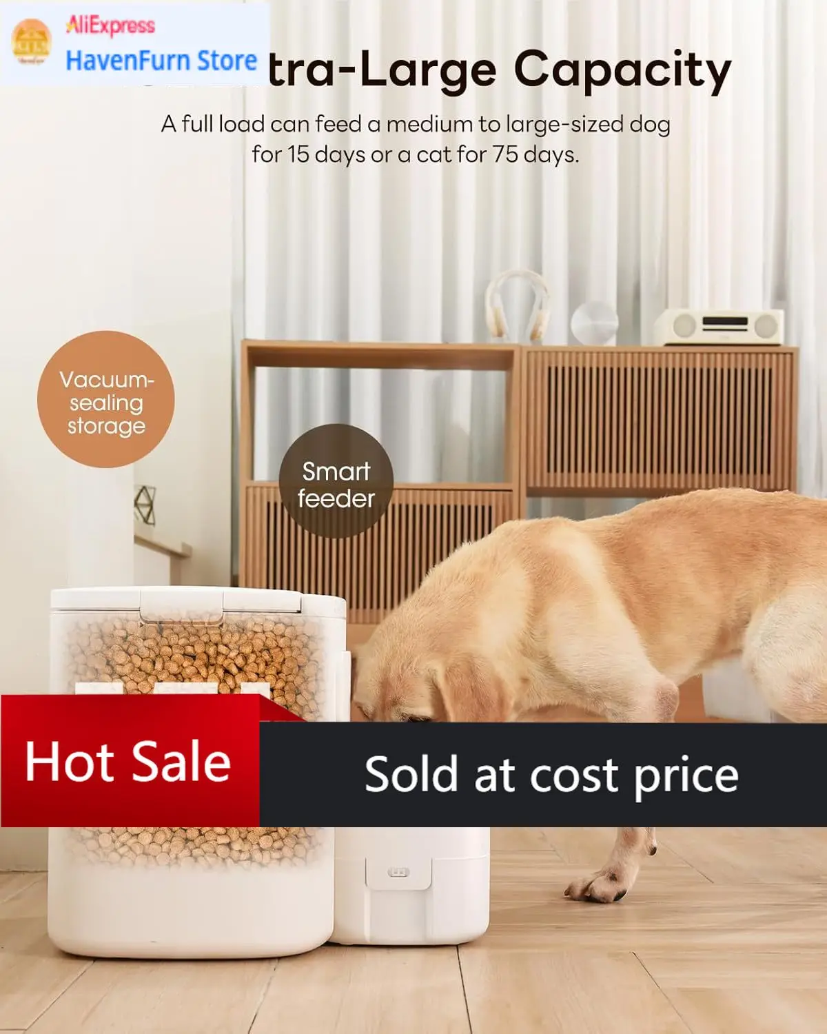 

Автоматическая кормушка для собак крупных пород, 15 л/63 чашки, вакуумная герметичная автоматическая кормушка для животных с таймером, 100% сохранение свежести, герметичная, с защитой от засорения.