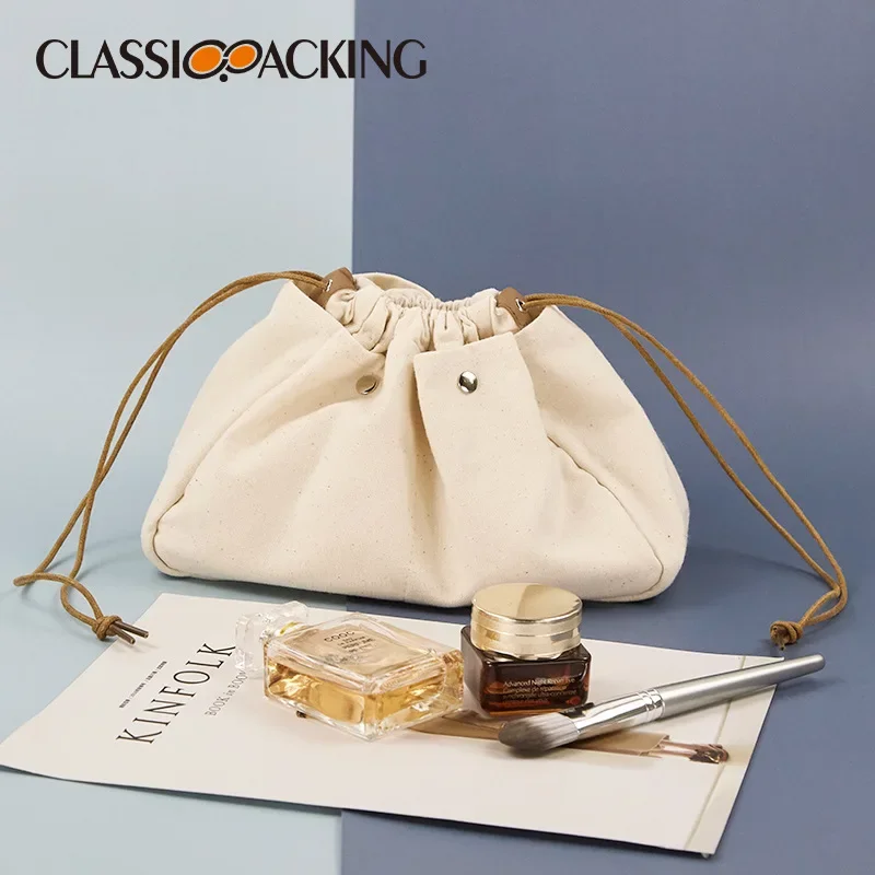 Nueva bolsa de maquillaje sencilla, bolsa de aseo de viaje portátil, cierre de cordón de estilo coreano, bolsa de almacenamiento de cosméticos perezosa, bolsa de lavado Canva