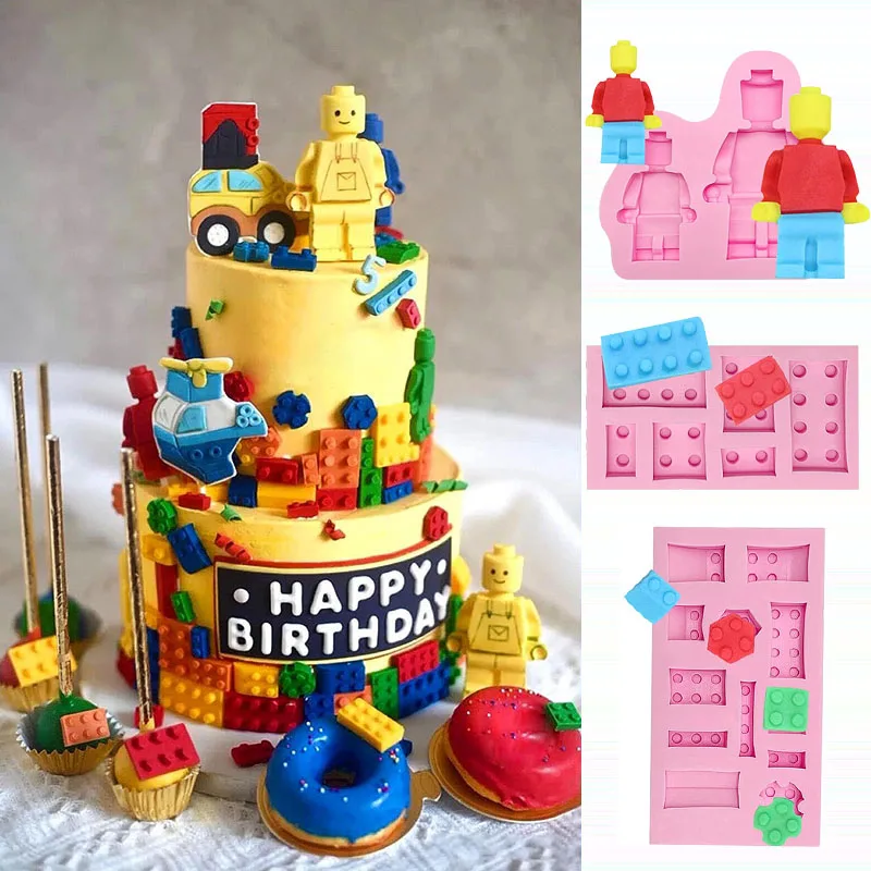 Robot Chocolate Fondant Silicone Mold Building Bricks Ice Cube Tray Kids Party Block Candy Cupcake Topper Cake Decorating Tools