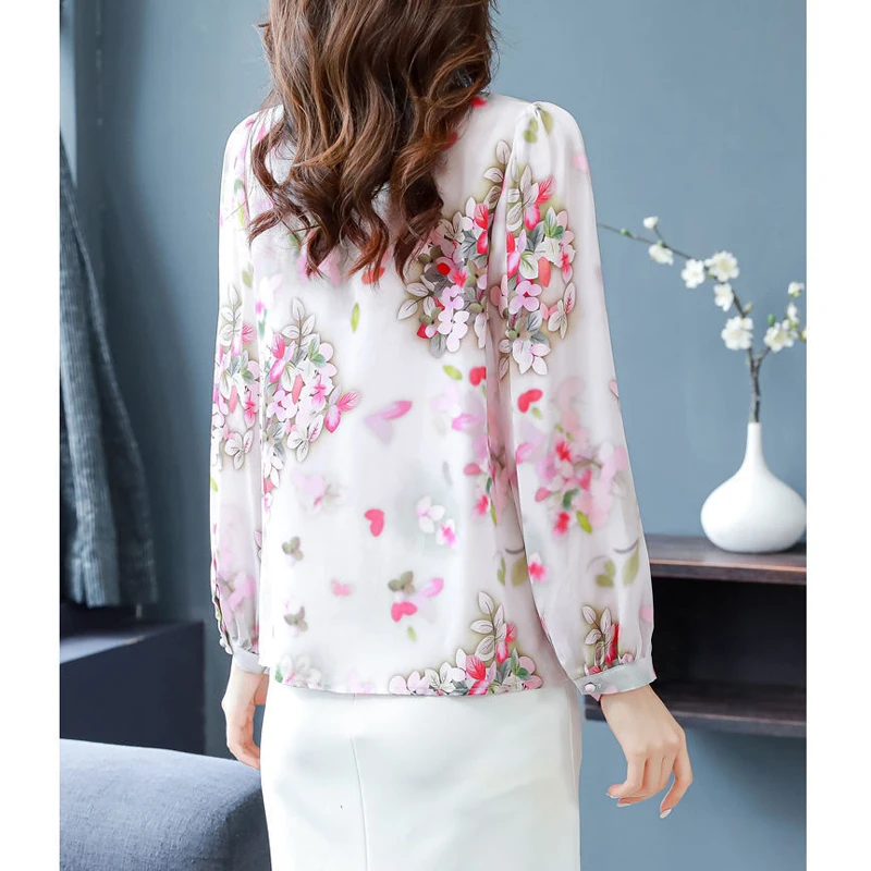 Women Clothing 2024 Autumn Fashion Floral Print Ruffle Blouses Elegant Chic Long Sleeve Shirts Ladies Casual Loose Chiffon Tops