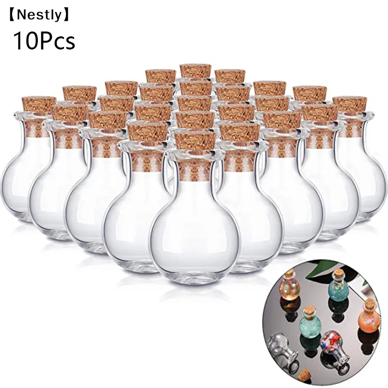 10 piezas de pequeñas botellas de vidrio, botellas de pociones en miniatura, mini frascos de vidrio con tapón de corcho, boda〔Nest〕