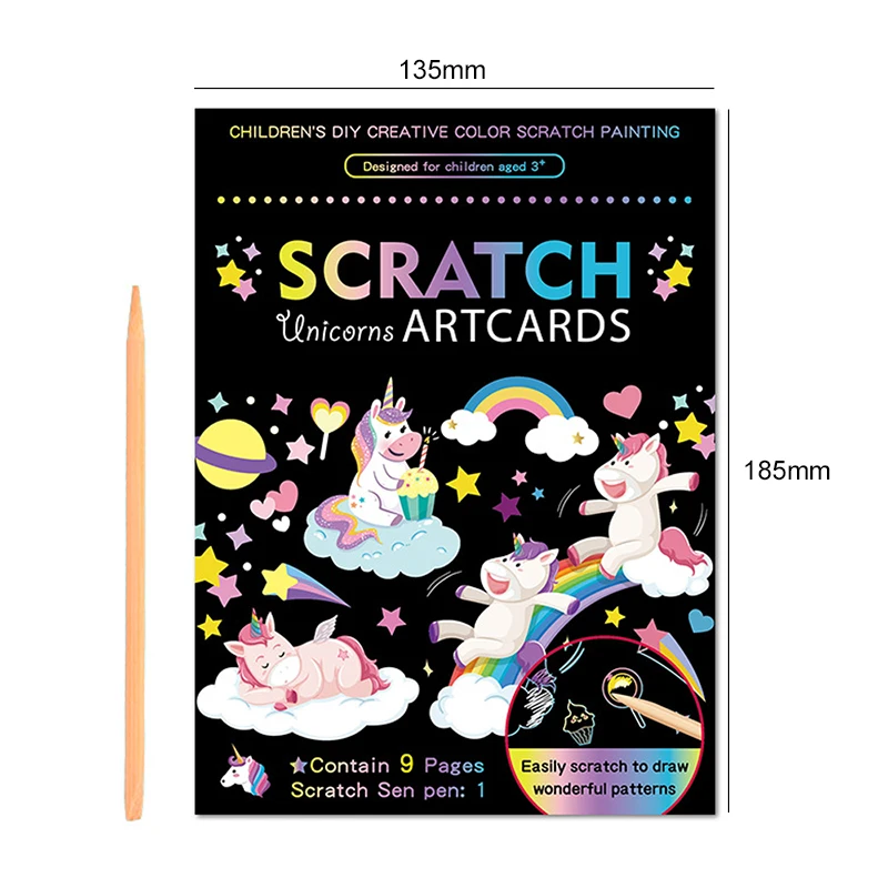 Arco-íris cor scratch arte pintura cartão de papel kit dos desenhos animados magia prancheta crianças diy brinquedos educativos brinquedo natal tmz
