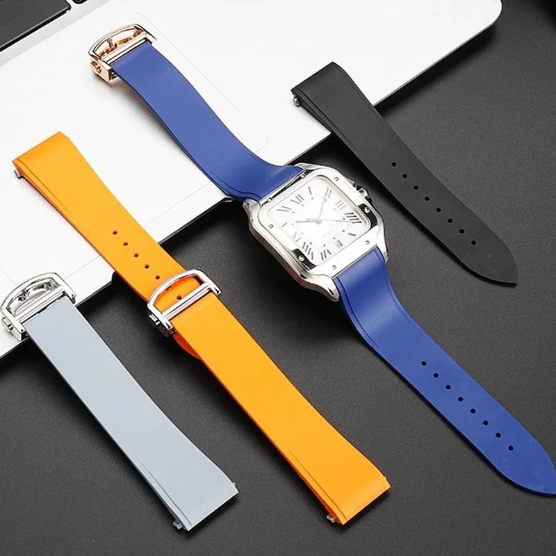 18.5mm 21mm Quick Release FKM Rubber Strap for Cartier SantosWSSA0009 WSSA0018 Fashion Fluororubber Belt Men Women Watchband