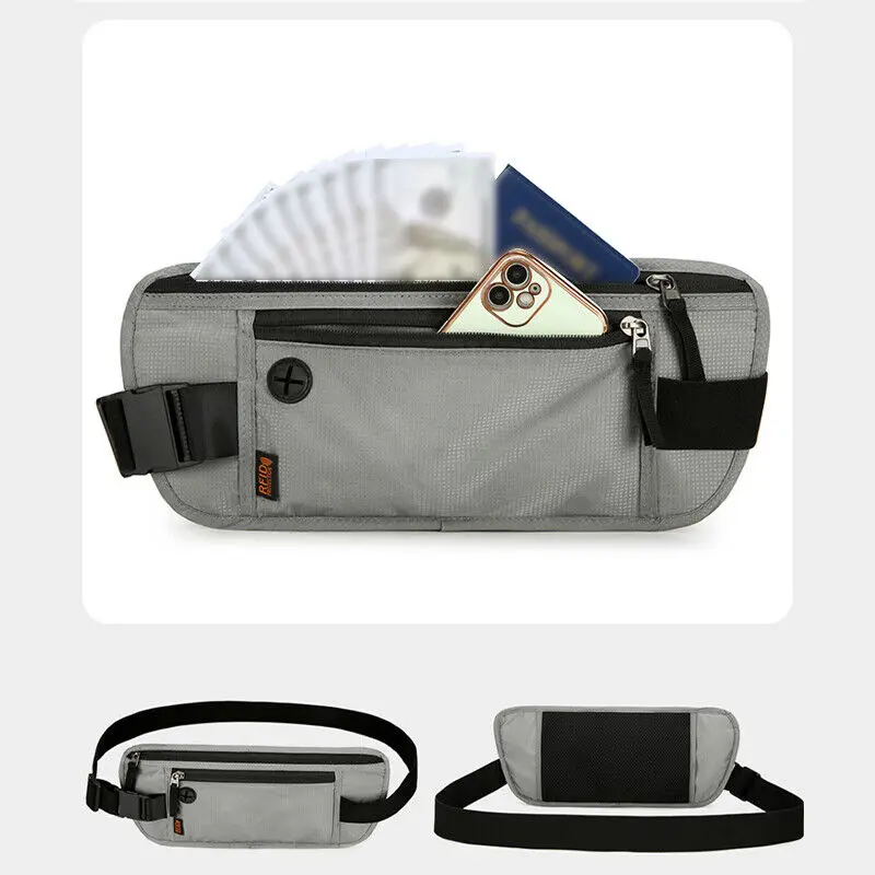 New RFID Blocking Belt Bag Portable Travel Sports Phone Belt Waist Bag Fanny Pack Hidden Wallet RFID Blocker Passport Holder Bag