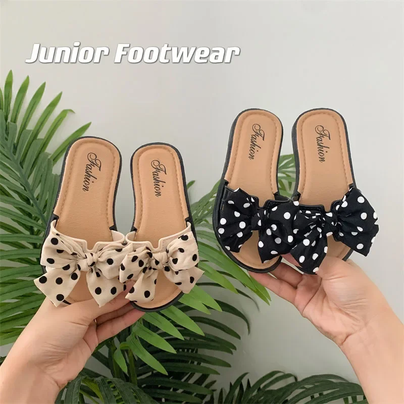 2025 New Bow Open Toe Slide Sandals Non-slip Flip Flops Children Home Slippers Kids Girls Summer Cute Beach Slippers