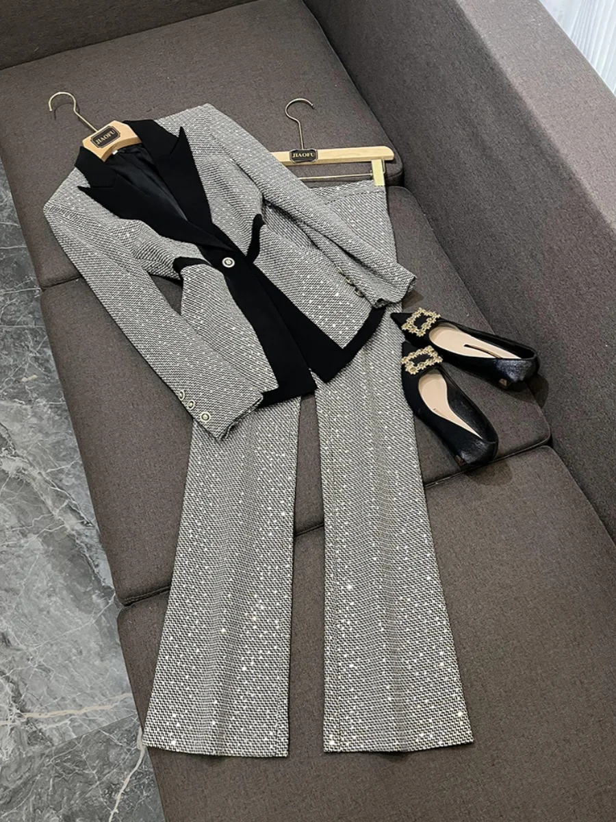 

Quali Station Hot S Celebri Personali Sequin Small id Color Blo Suit Pants Two Piece Set A65 Women's Faion