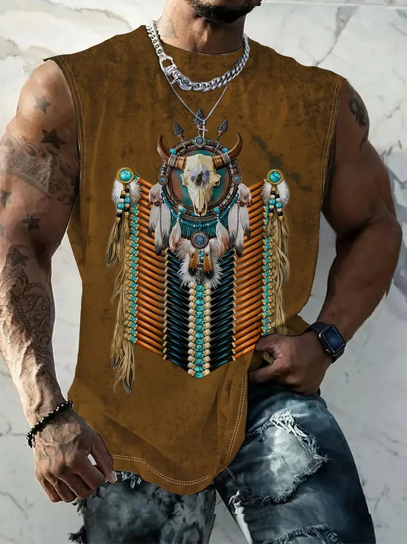 3D Skull Prined Men\'s Sleeveless T-shirt Vintage Cool Pattern Graphic Tank Tops Summer Cool Harajuku Street Casual O-neck Vest