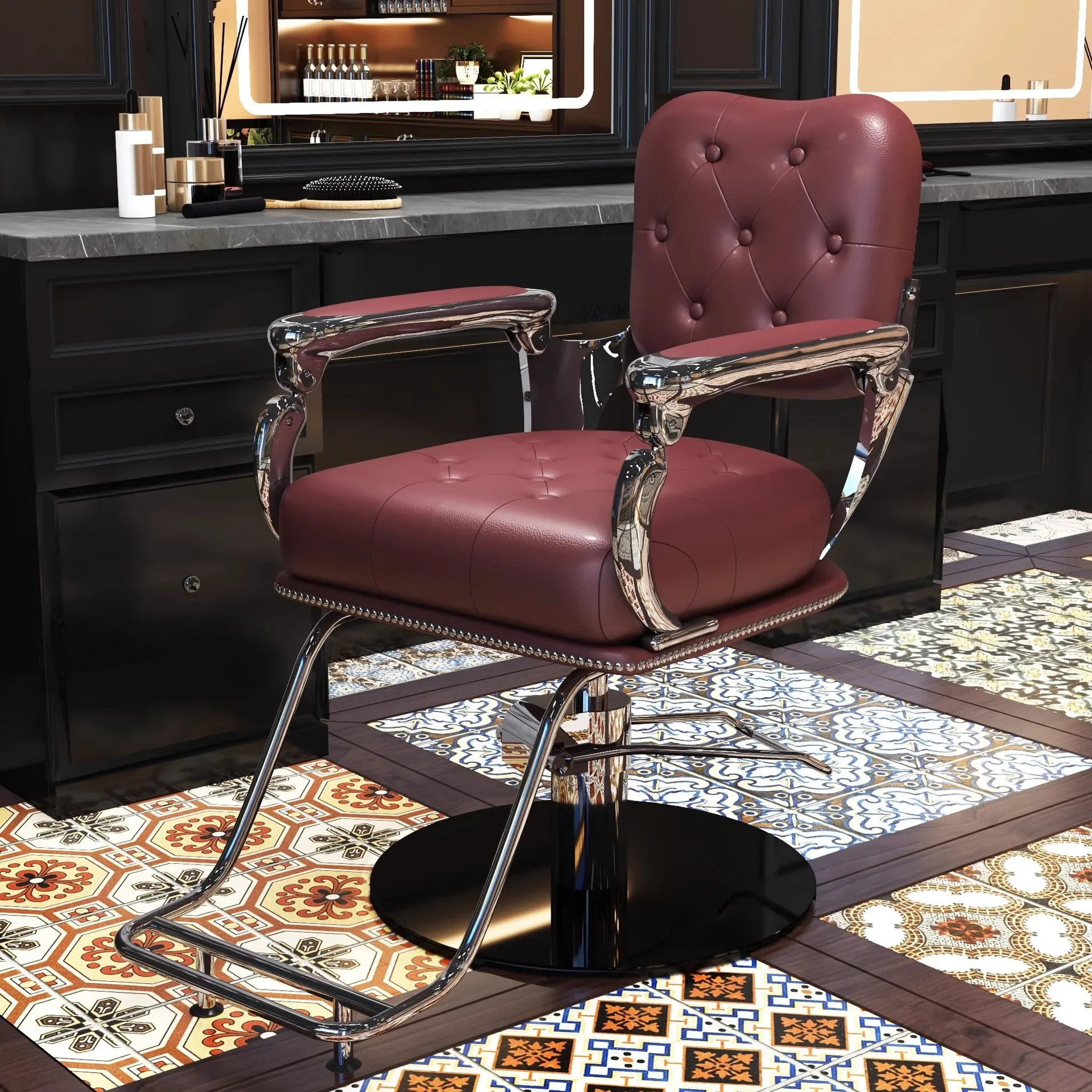 Friseurstuhl, spezieller Ölkopfstuhl für den Friseursalon, kann Haare heben und senken und rasieren, Retro-Friseursalonhocker