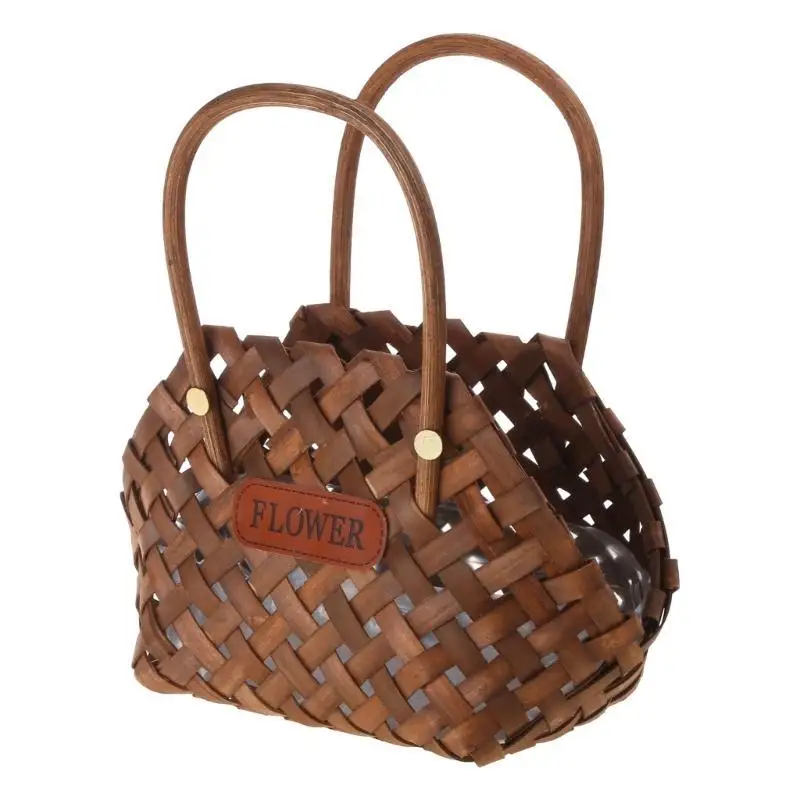 

E8BD Weaved Basket Woven Flower Baskets Storage Basket for Home Decor Shopping Flower Plants Kitchen Storage Basket