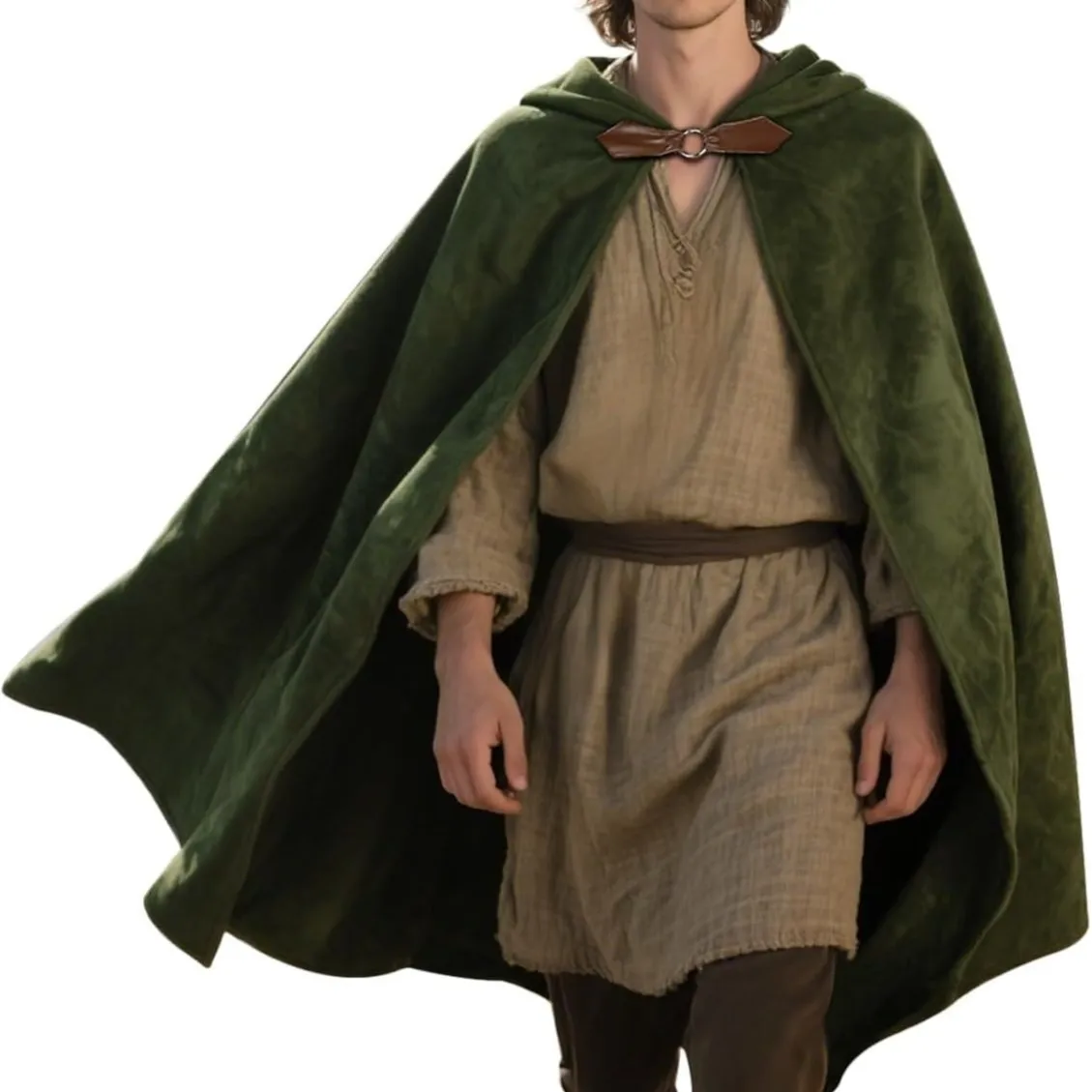 Capa con capucha de terciopelo para hombre, disfraz de Halloween del período renacentista, algodón cálido, Color sólido, pintado a mano, moda de temporada de primavera